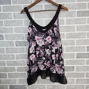 Secret Treasures Sleepwear Tank Top Large‎ Black Floral Sheer Trim Soft Lounge
